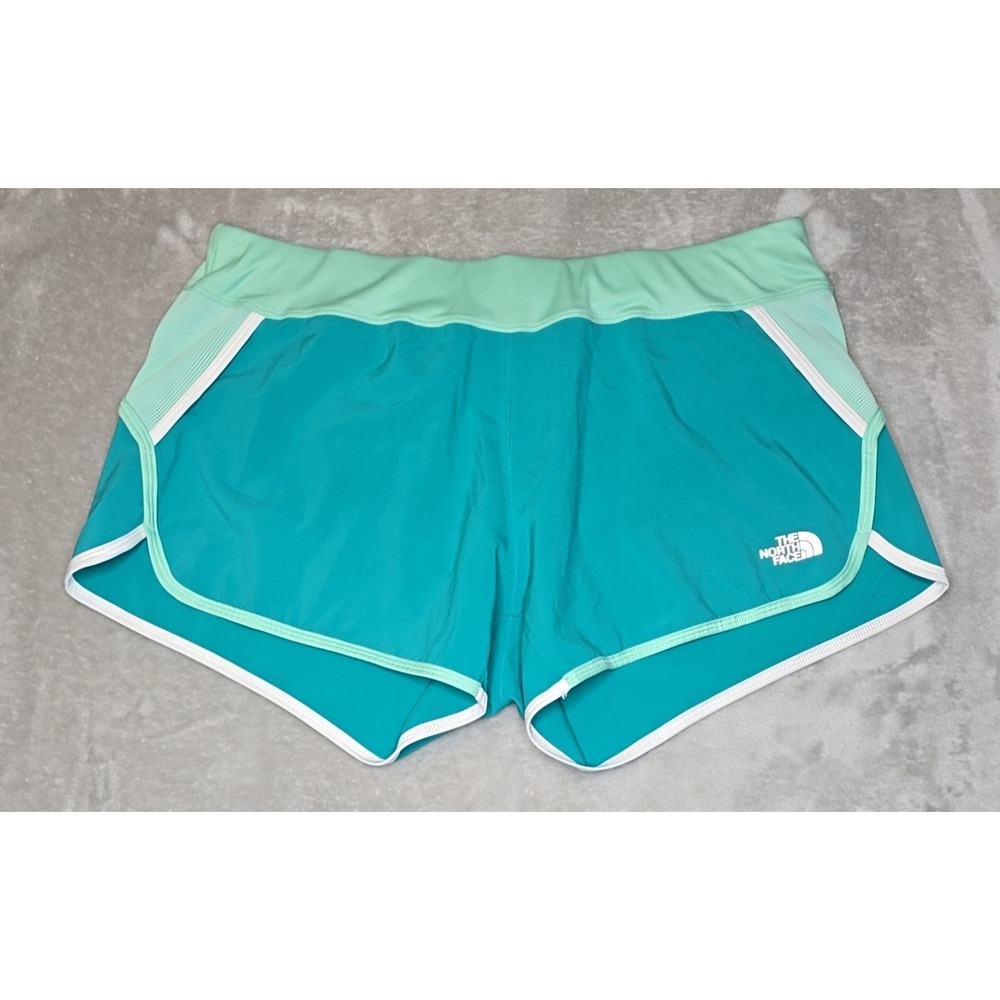 North Face Running Shorts Women's L Blue Activewear Track Jogging Gym Zip Pocket